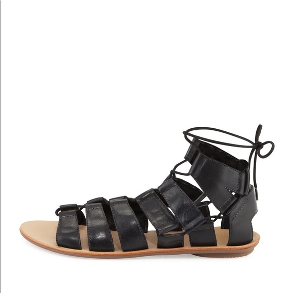 Loeffler Randall Skye Gladiator Sandals Lace Up Leather Black Flats Open toe 6 - Picture 6 of 14